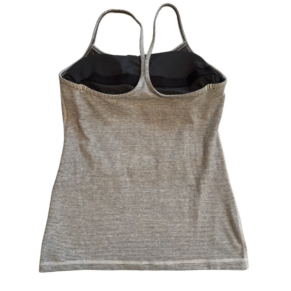 Lululemon Power Y Tank Top Grey Stripe Tonka Heathered Slate White Size 8